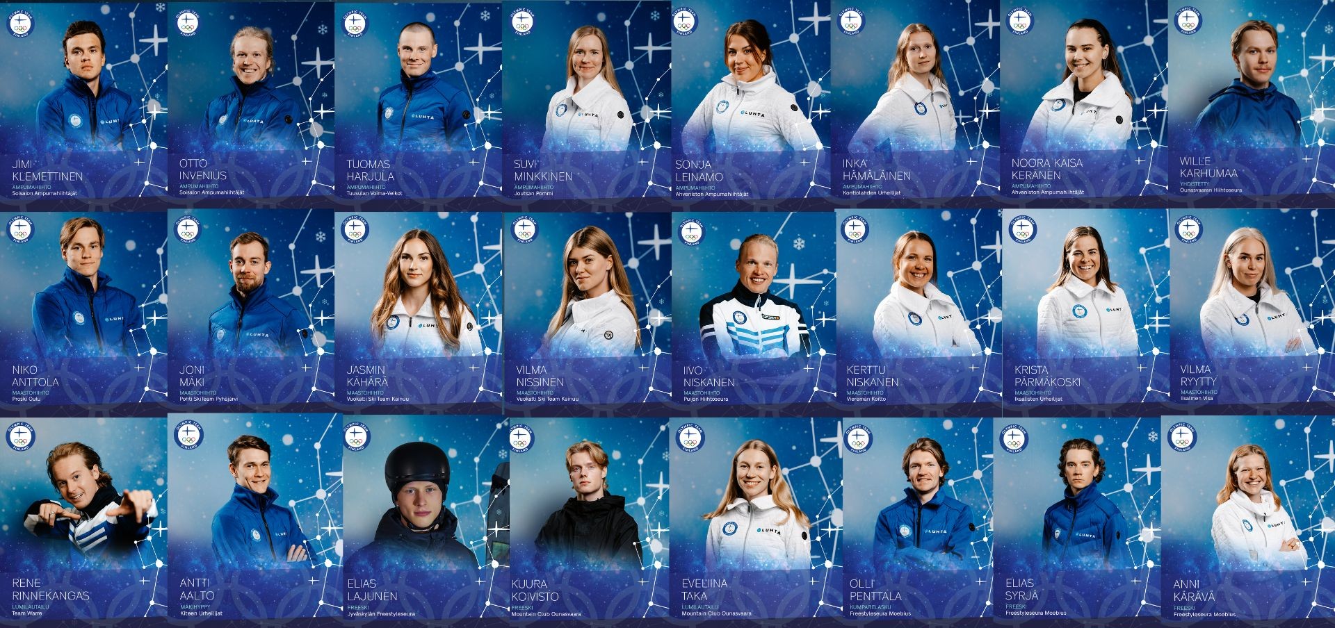 Urheilijat jotka ovat VRUA:n kasvatteja ja valittu Milano-Cortinan olympialaisiin.